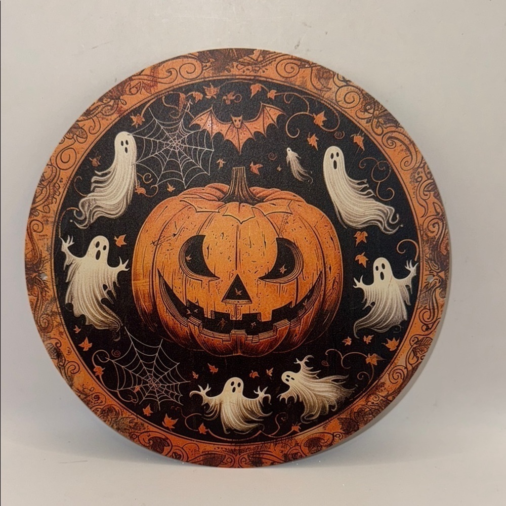 Halloween Pumpkin and Ghosts Decorative tin sign
